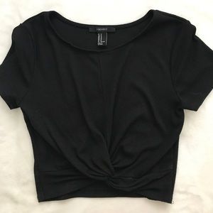 Black twist front short sleeve crop top